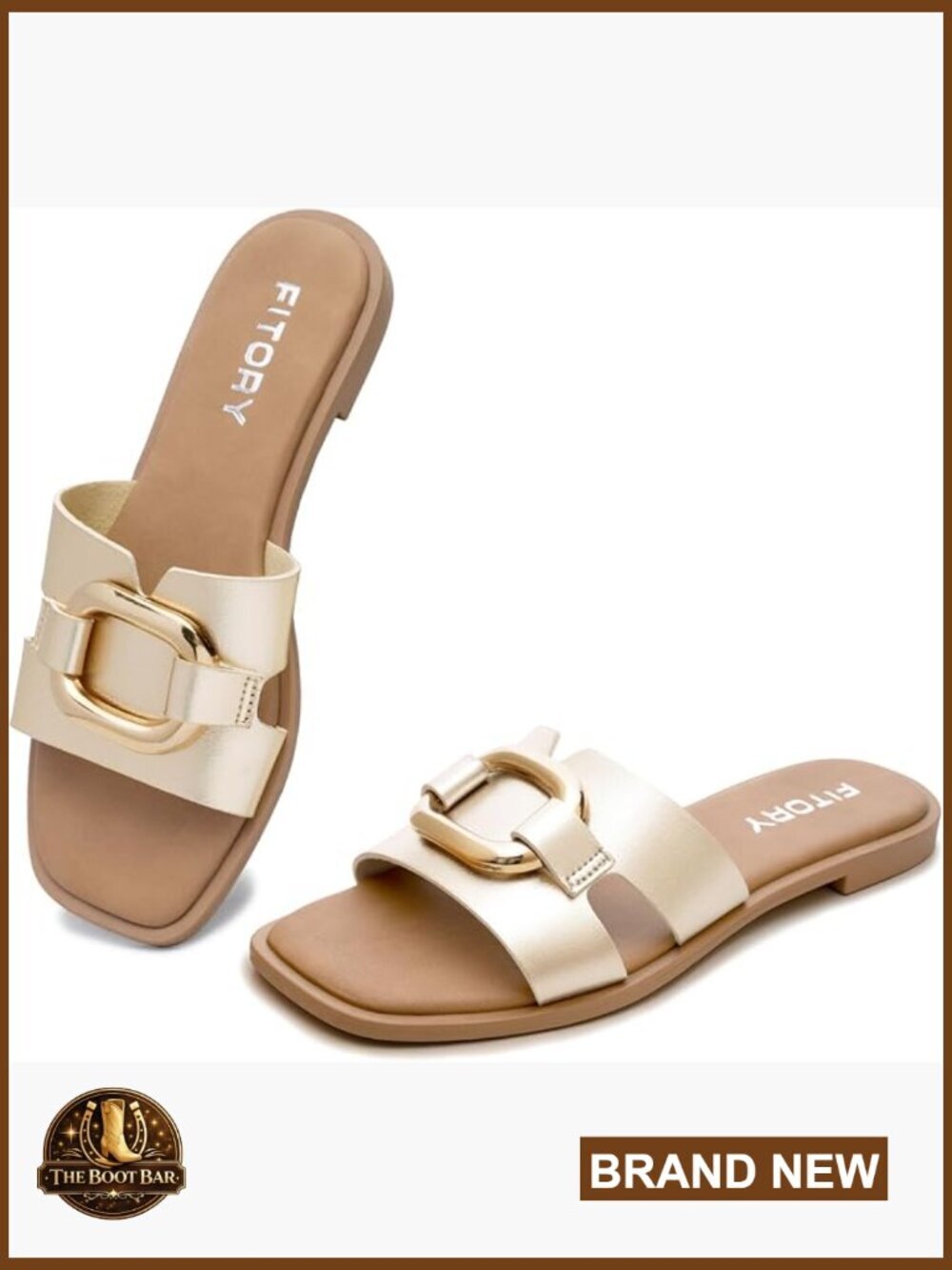Women's Square Toe Slides with Metal Chain Flat Sandals Summer 6-11